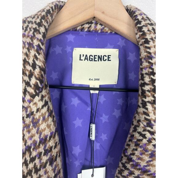 L'Agence NWT Tweed Wool Blend Houndstooth Blazer Tan Sz 4 Office Business Casual - Picture 6 of 9